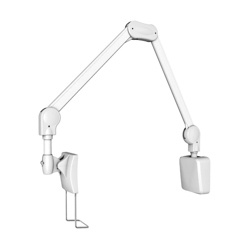 ARES-7221A is a medical grade wall-mounted arm with VESA standard holes that can be moved vertically.
